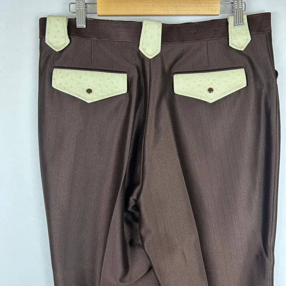 Saxifon Western Faux Ostrich Leather Suit Jacket Pants Brown/Ivory Men's 42/36